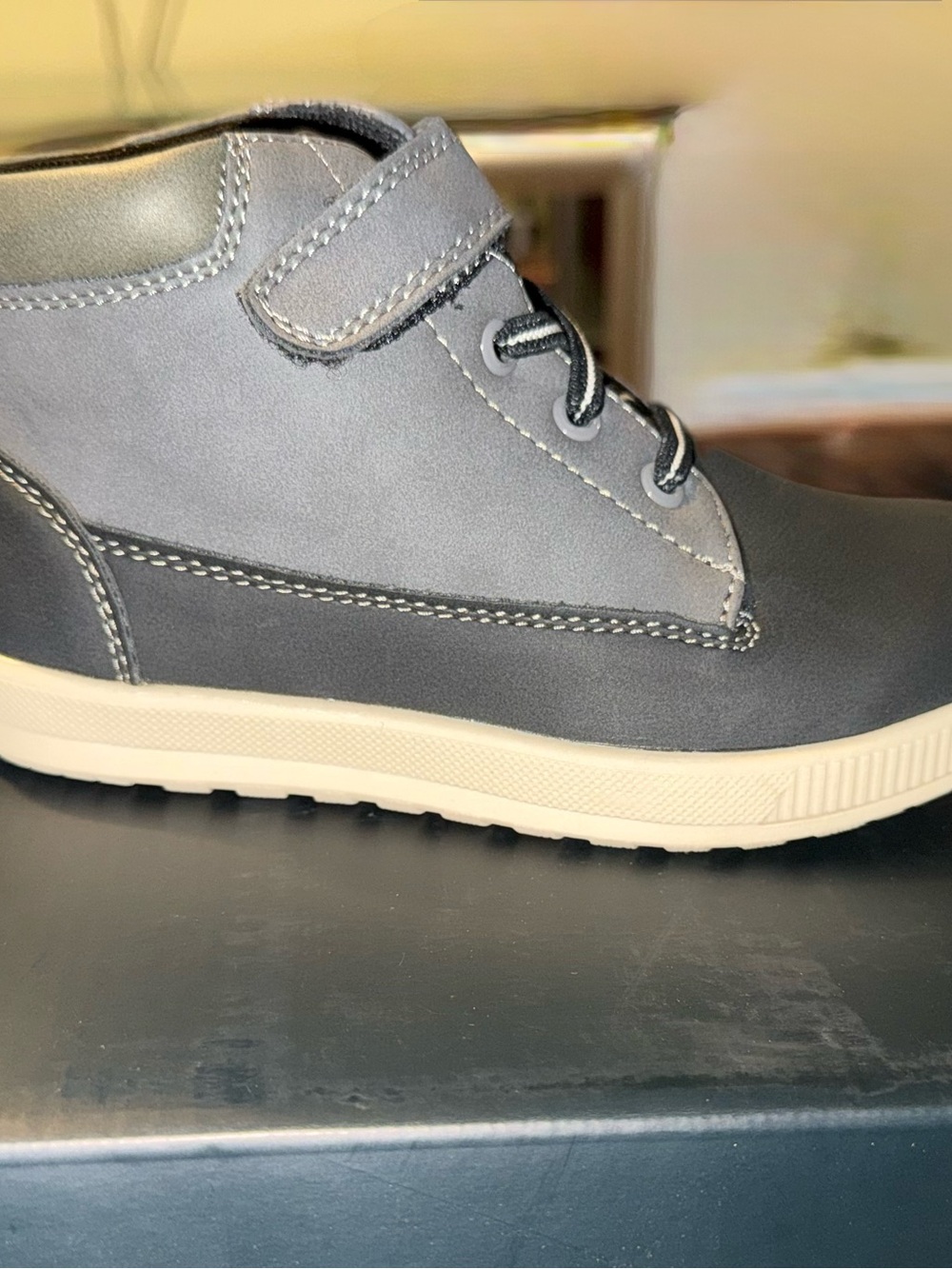 Deer Stags Kids Blue-Gray High Top Sneaker with Cream Sole